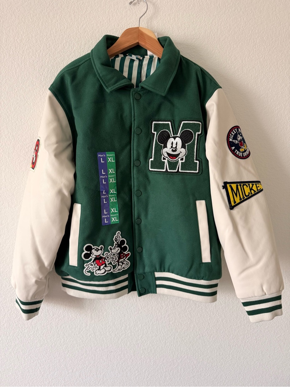 Green and White Mickey Varsity Jacket